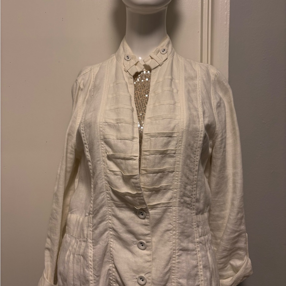 Elegant Cream Women's Jacket  100 linen fabric